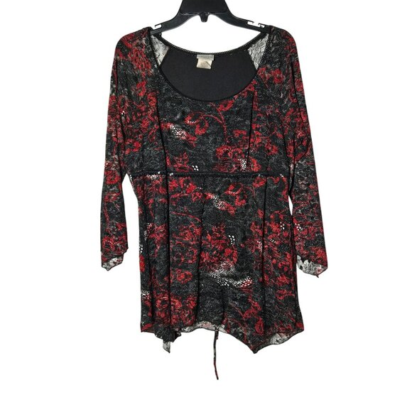 Fashion Bug Womens Dark Floral Lace Babydoll Top Plus 18/20W Whimsigoth Witchy - Picture 1 of 9